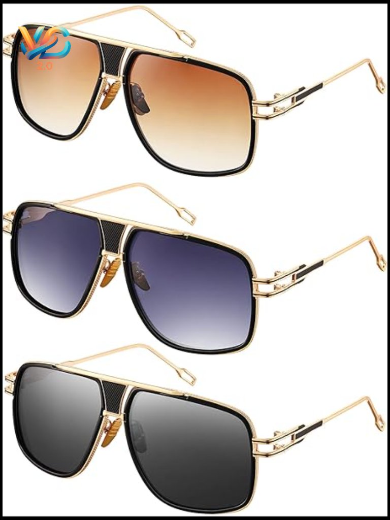 Oversized Metal Frame Sunglasses Retro Square Shades Men Driving Cycling